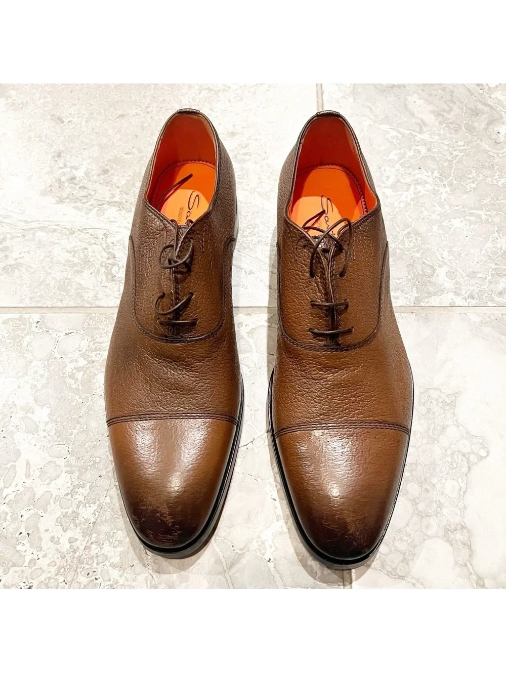 Santoni Men's Simon Cap Toe Oxfords in Cognac, Size UK10 US11 New +DustBag